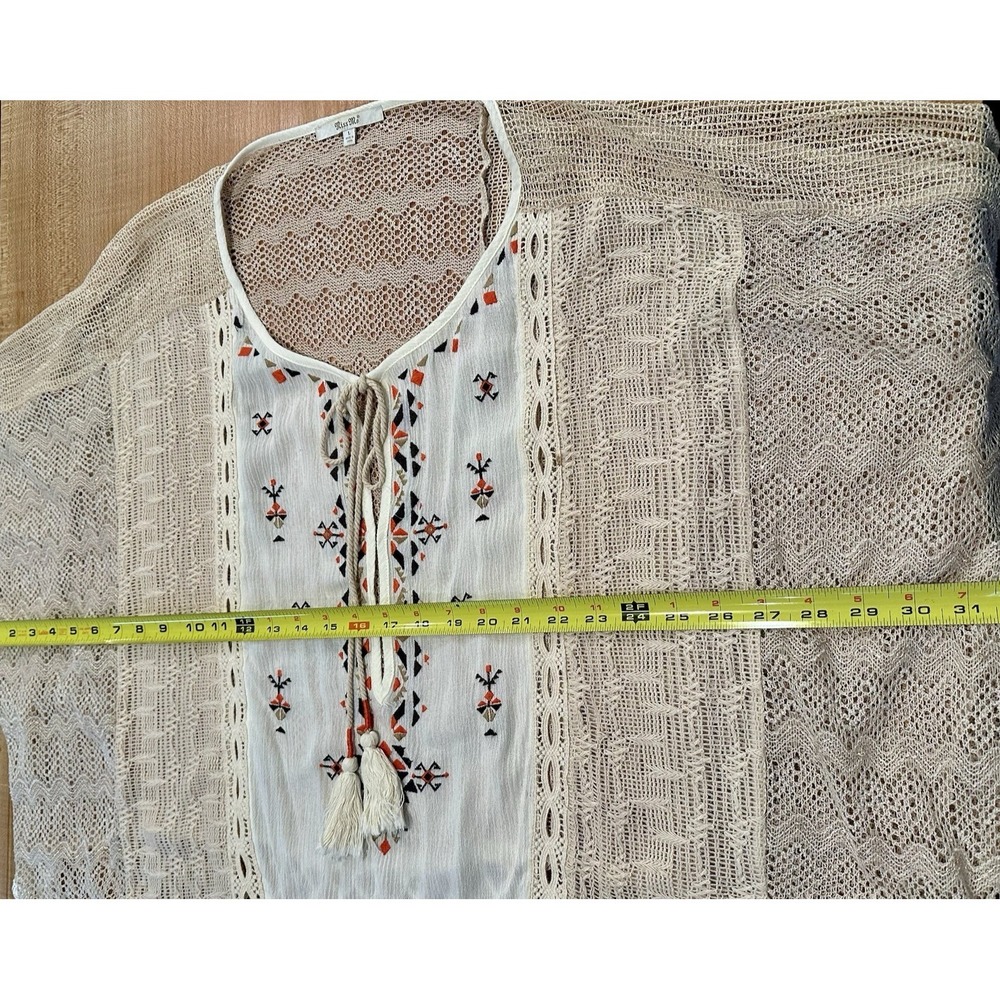 Miss Me Lace Poncho Lightweight Long Crochet Fringe Boho Hippie Size L - Picture 6 of 7